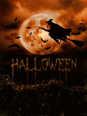 Czarownica latająca nocą w Halloween